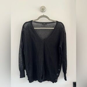 J. Crew Black Semi-sheer V-Neck Sweater with Button Accents